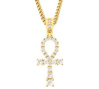 TUHE 18K Gold Plated AAA CZ Iced Out Egyptian Ankh Cross Faith Pendant Necklace for Men Women, Simulate Diamond Accents Bling Bling Hip Hop Charm Necklace with Stainless Steel Chain in Platinum Plated