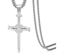 TUHE Hip Hop Nail Cross Faith Pendant Necklace for Men Women, 18K Gold Plated AAA CZ Iced Out Simulate Diamond Accents Bling Bling Charm Necklace with Stainless Steel Rope Chain in Platinum Plated