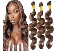 Tuheerst Body Wave Human Hair Bundles P430 Highlight Brown Human Hair Extensions Real Hair Wefts Bundles 3 Bundles Double Weft Remy Hair for Woman 12 12 12 Inches