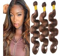 Tuheerst Body Wave Human Hair Bundles P430 Highlight Brown Human Hair Extensions Real Hair Wefts Bundles 3 Bundles Double Weft Remy Hair for Woman 28 28 28 Inches