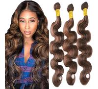 Tuheerst Body Wave Human Hair Bundles P430 Highlight Brown Human Hair Extensions Real Hair Wefts Bundles 3 Bundles Double Weft Remy Hair for Woman 26 26 26 Inches