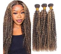 Tuheerst Curly Wave Human Hair Bundles P427 Highlight Blonde Human Hair Extensions Real Hair Wefts Bundles 3 Bundles Double Weft Remy Hair for Woman 26 26 26 Inches