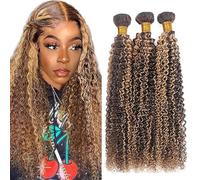 Tuheerst Curly Wave Human Hair Bundles P427 Highlight Blonde Human Hair Extensions Real Hair Wefts Bundles 3 Bundles Double Weft Remy Hair for Woman 28 28 28 Inches