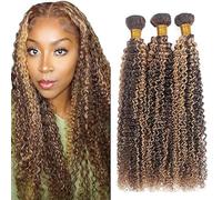Tuheerst Curly Wave Human Hair Bundles P427 Highlight Blonde Human Hair Extensions Real Hair Wefts Bundles 3 Bundles Double Weft Remy Hair for Woman 32 Inches