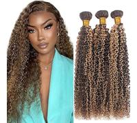 Tuheerst Curly Wave Human Hair Bundles P427 Highlight Blonde Human Hair Human Hair Extensions Real Hair Wefts Bundles 3 Bundles Double Weft Remy Hair for Woman 34 34 34 Inches