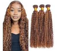 Tuheerst Curly Wave Human Hair Bundles P430 Highlight Brown Human Hair Extensions Real Hair Wefts Bundles 3 Bundles Double Weft Remy Hair for Woman 22 Inches