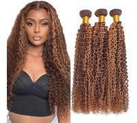 Tuheerst Curly Wave Human Hair Bundles P430 Highlight Brown Human Hair Extensions Real Hair Wefts Bundles 3 Bundles Double Weft Remy Hair for Woman 34 34 34 Inches
