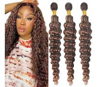 Tuheerst Deep Wave Human Hair Bundles P430 Highlight Brown Human Hair Extensions Real Hair Wefts Bundles 3 Bundles Double Weft Remy Hair for Woman 32 Inches