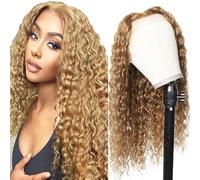 Tuheerst Deep Wave Human Hair Wig, Real Hair Wig, Women's Blonde 4 x 4 Lace Brazilian Real Hair, Glueless Wear and Go Pre Bleached Knots with Baby Hair for Woman, 26 Inches (66 cm)