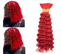 Tuheerst Pre Stretched Braiding Human Hair #Red Color Deep wave 50g/Bundle Total 100g Unprocessed No Weft Boho Braids Human Hair Extension 14 14 Inch