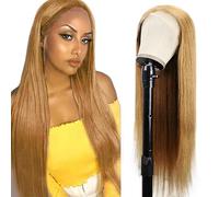 Tuheerst Real Hair Wig, Women's Blonde Human Hair Wig, Straight, 4 x 4 Lace Glueless Wear and Go Brazilian Real Hair, Pre-Bleached Knots with Baby Hair for Woman, 26 Inches (66 cm)