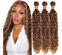 Tuheerst Water Wave Human Hair Bundles P427 Highlight Blonde Human Hair Extensions Real Hair Wefts Bundles 3 Bundles Double Weft Remy Hair for Woman 34 Inches