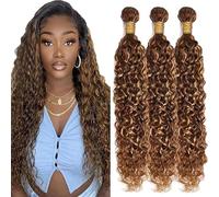 Tuheerst Water Wave Human Hair Bundles P427 Highlight Blonde Human Hair Extensions Real Hair Wefts Bundles 3 Bundles Double Weft Remy Hair for Woman 32 Inches