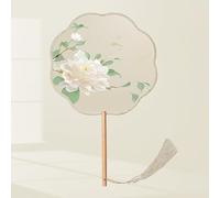TUHZYGYC Traditional Chinese Round Hand Fan Collection, Silk Cherry Blossom Design, semi-transparent silk ,Wooden Handle with Tassels, pure and elegant (series:(Eight-petal silk) pure and elegant)