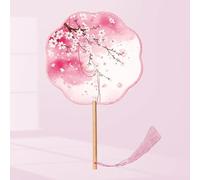 TUHZYGYC Traditional Chinese Round Hand Fan Collection, Silk Cherry Blossom Design, Wooden Handle with Tassels, 9 Piece Set (簪花帖（八瓣丝质）)