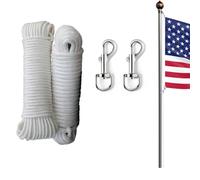 TUICARE 100ft Flag Pole Rope Kit - Double Braided Nylon Flagpole Halyard Rope - 5/16'' Thick - 2 PCS Swivel Snap Hooks - For Flagpoles Up to 50ft - White - Classic Style - Outdoor, Camping, Tent Use