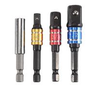 Tuidzljd 4 Pieces Impact Driver Socket Adapter Set with Magnetic Extension Bit Holder for 1/4 Inch Hex Shank to Square Socket Turn Power Drill Into Nut Driver