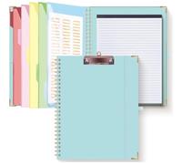 Tuidzljd Blue Spiral Foldable Clipboard with Storage Zipper Pocket, 5 Plastic Folders Featuring 10 Internal Compartments, Refillable Lined Notepad Included