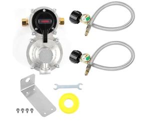 Tuidzljd RV Propane Regulator with Hose, Heavy Duty 2-Tank Auto Changeover LP Propane Gas Regulator with Gauge