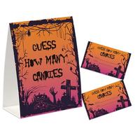 Tuiemie Halloween Guess How Many Game, Halloween Party Decorations, Pack 1 Standing Sign + 50 Guess Cards, Halloween Party Games, Neutral Baby Shower Decoration(wsjctg02)