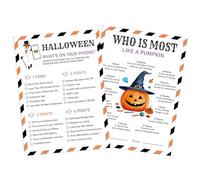 Tuiemie Halloween Party Games, What's on Your Phone and Who is Most Like a Pumpkin 2 Game Bundle, 30 Pcs Card Set for Guests, Halloween Activity