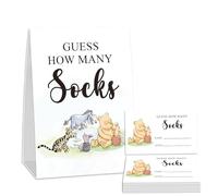 Tuiemie Winnie Baby Shower Game Cards, Includes 1 How Many Socks Standing Sign and 50 Guessing Cards, Perfect for Baby Shower Birthday Party Decorations, cwz01A