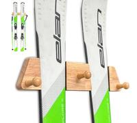 Tuiiopoli Ski Rack with 3 Wood Hook - Minimalist Oakwood Style Snowboard Wall Mount Storage Damage-Free Modern Floating Display Hanger for Home Garage Longboard Holder Vertical (Small)