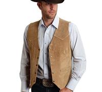 Tuikayoo Men's Suede Leather Suit Vest Vintage Western Cowboy Waistcoat(S, Brown)