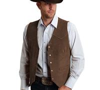 Tuikayoo Men's Suede Leather Suit Vest Vintage Western Cowboy Waistcoat(XL, Coffee)
