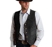 Tuikayoo Men's Suede Suit Vest Vintage Western Cowboy Vest Regular Fit, black, M