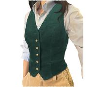 Tuikayoo Womens Corduroy Sleeveless Button Down Top V Neck Outerwear Vest Slim Fit （Hunt green，M）