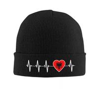 TUIKKKLO Knitted Hats Custom Albanian Heartbeat Albania Flag Skullies Beanies Caps Unisex Winter Warm Knitting Hat Women Men Cool Adult Bonnet Hats Outdoor Sport Gift