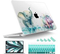 Tuiklol for 2025 2024 2023 MacBook Air 15 inch Case M4 M3 M2 Chip, Model A3241 A3114 A2941 Hard Shell Case with Keyboard Cover & Screen Protector for MacBook 15.3'' Cover,Elephant and Hippo
