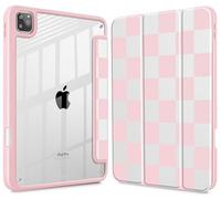 Tuiklol for iPad Pro 11 Inch Case M2 2022 Gen 4th -Built-in Pencil Holder Shockproof Cover Clear Transparent Back Shell Fit for iPad 11’’ 2021 2020 2018 Gen 3rd/2nd/1st for Kid,Lattice Pink