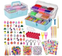 Tuilful 18000+ Loom Band Kit - 30 Vibrant Colors Loom Bands, Bracelet Making Set with Charms, Tools & 3-Layer Pink Storage Box - DIY Arts & Crafts Gift for Girls & Boys (Sky Blue)