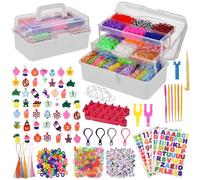 Tuilful 18000+ Loom Band Kit - 30 Vibrant Colors Loom Bands, Bracelet Making Set with Charms, Tools & 3-Layer Pink Storage Box - DIY Arts & Crafts Gift for Girls & Boys (White)