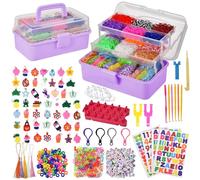Tuilful 18000+ Loom Band Kit - 30 Vibrant Colors Loom Bands, Bracelet Making Set with Charms, Tools & 3-Layer Pink Storage Box - DIY Arts & Crafts Gift for Girls & Boys (Purple)