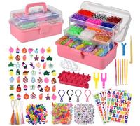 Tuilful 18000+ Loom Band Kit - 30 Vibrant Colors Loom Bands, Bracelet Making Set with Charms, Tools & 3-Layer Pink Storage Box - DIY Arts & Crafts Gift for Girls & Boys (Pink)