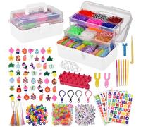 Tuilful 18000+ Loom Band Kit - 30 Vibrant Colors Loom Bands, Bracelet Making Set with Charms, Tools & 3-Layer Pink Storage Box - DIY Arts & Crafts Gift for Girls & Boys (White)