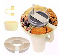 Tuilful Snack Tray for Stanley Cup 40oz | 4 Silicon Compartments Tray, Stanley Accessories kit Bottom Boot & Straw Cover Caps, Fits 40 oz Quencher H2.0 Cup - Stanley Accessories (Cream)