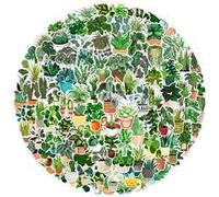TUIOBUN 100PCS Green Potted Plants Stickers for Water Bottle,Phone,Scrapbook,Laptop,Bike,Car,Helmet,Luggage,Cute Floral Waterproof Vinyl Decal,Girls Boys Sticker,Leaf Aesthetic Trendy Graffiti Decals