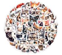 TUIOBUN 50PCS Cute Cat Stickers for Luggage,Bumper,Helmet,Guitar,Notebook,Phone,Scrapbook,Laptop,Animal Cartoon Waterproof Vinyl Sticker,Girls Teens Adults Decal,Aesthetic Kawaii Graffiti Decals
