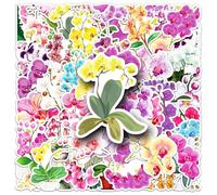 TUIOBUN 50Pcs Orchid Stickers for Helmet,Water Bottle,Computer,Car,Laptop,Scrapbook,Bike,Phone, Luggage,Boys Adults Gift,Cute Flowers Plant Waterproof Sticker,Aesthetic Butterfly Orchid Vinyl Decal