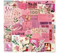 TUIOBUN 50PCS Pink Retro Stickers for Luggage,Bumper,Helmet,Notebook,Laptop,Scrapbook,Water Bottle, Aesthetic Kawaii Waterproof Vinyl Sticker,Girls Teens Adults Decal,Cute Flower Graffiti Decals