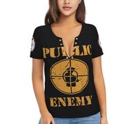 TUIOFET Women's Hip hop Music Group Enemy Shirt V-Neck T-Shirt for Women Casual Short Sleeve Tops Black M
