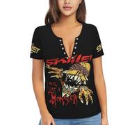 TUIOFET Women's Skillet-Band Shirt V-Neck T-Shirt for Women Casual Short Sleeve Tops Black XXL