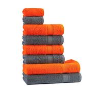 Tuiste Towel Set Grey Orange, 8 Pieces Ultra Soft Bathroom, Quick Dry Bath Towels, 2 Bath Towels 70x140 - 4 Hand Towels 50x90 - 2 Face Towels 30x50, Premium Quality Highly Absorbent