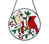 Tuitessine Cardinal Stained Glass Suncatcher - Red Bird Sun Catcher - Hand-Painted Glass Panel - Decor for Window - Christmas & Birthday Gift for Grandma & Birds Lover - 6.3x6.3