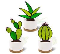 Tuitessine Succulent Plant Stained Glass Cactus Glass Decor (No Pot), Cacti Suncatcher Desk Windowsill Shelf Christmas Decor Plant Lover Gifts for Mom, Grandma, Teacher