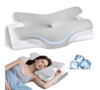 Tujami Cervical Neck Pillow for Neck Shoulder Pain Relief, Soft Contour Side Sleeper Pillow of 2 Heights, Odorless Q-max Cooling Memory Foam Orthopedic Bed Pillow for Back Stomach Sleeper